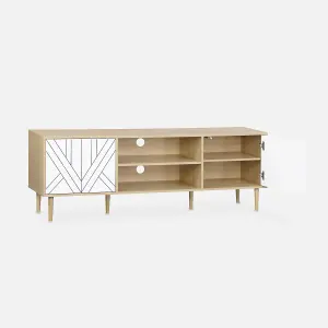 sweeek. 60cm wood-effect TV stand Mika White 160x40x56 cm