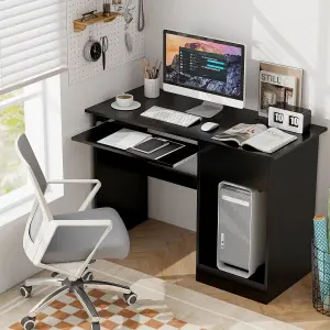 COSTWAY Wooden Computer Desk with Pull-out Keyboard Tray Black Office Desk