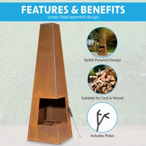 Stylish 45x150cm Corten Steel Chiminea Wood Burner for Outdoor Fire Pits