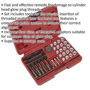 33 Piece Glow Plug Thread Repair Kit with 4 Adaptor Sizes and 6 Taps for Easy Repairs