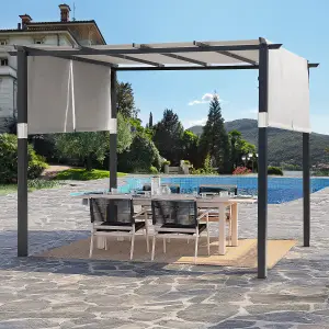 10' x 10' Flat Top Outdoor Pergola with Adjustable  Canopy for Patio Use-Grey