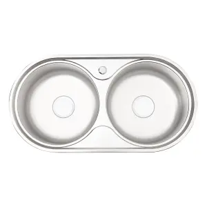 2 Bowl Round Catering Inset Stainless Steel Kitchen Sink and Drainer 860mm x 450mm