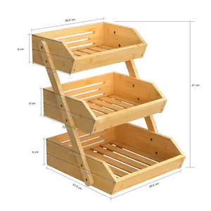 3-Tier Bamboo Fruit Basket Bowl Holder, Bread Vegetables Storage Stand For Kitchen Countertop, Snacks Rack In Home Kitchen And Office