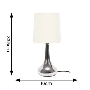 Riorita Pair of Chrome Touch Table Lamps with Fabric Shade and LED Bulbs Brushed Chrome / Cream / Yes