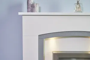 Adam Savanna Fireplace in Pure White & Grey with Downlights & Eclipse Electric Fire in Chrome, 48 Inch