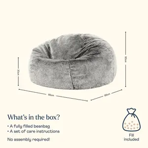 icon Fluffy Giant Bean Bag Chair Adult - Grey with Bean Bag Filling