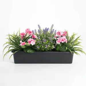 Blooming Artificial - 60cm / 2ft Pink Faux Mixed Flower Window Box