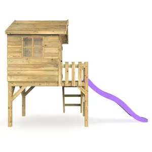 Rebo Orchard 4FT x 4FT Wooden Playhouse On 900mm Deck and 6FT Slide (Swan Purple)