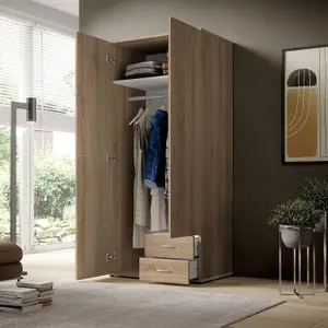 BASE Timeless Hinged 2 Door Wardrobe in Oak Sonoma - Classic Design with Ample Storage - W81cm x H176cm x D51cm