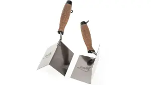 Toolty Corner Lining Internal and External Angled Trowel with Cork Handle Set 2PCS 120x60mm Stainless Steel for Plastering DIY