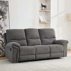 Fosse 3 Seater Manual Recliner Fabric Modern Living Sofa Dark Grey