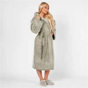 Brentfords Teddy Marl Dressing Gown - Forest Green