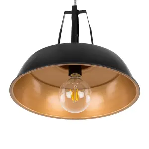 Luminosa Modern Hanging Pendant Black 1 Light  with Black, Gold Shade, E27