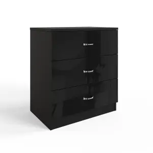 Black Gloss 3 Drawer Chest Of Drawers Bedside Table