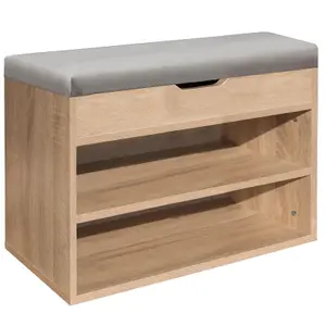 Wooden Ottoman Shoes Storage Rack Bench Padded Grey Seat Cabinet Cupboard Stand