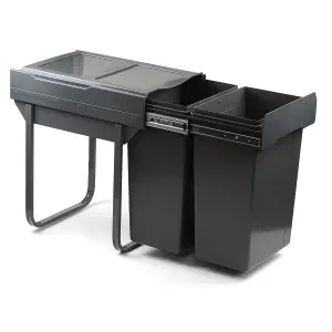 400mm Dark Grey Base Mounted Cabinet Bin 2 x 28L