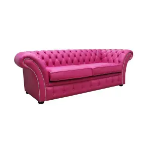 Chesterfield 3 Seater Sofa Settee Vele Fuchsia Pink Leather In Balmoral Style