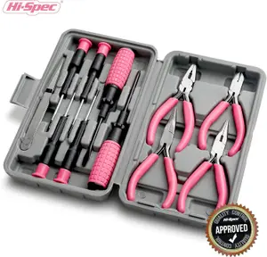 11pc Pink Compact Crafts & Home DIY Repair Hand Tool Kit Set With pliers, cutters, and precision screwdrivers