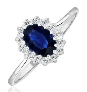 Sapphire 0.95Ct And Diamond 9K White Gold Ring