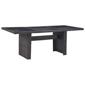 Berkfield Garden Dining Table Black 200x100x74 cm Glass and Poly Rattan