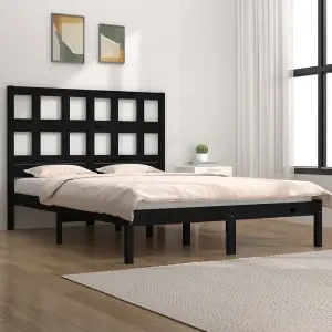 Berkfield Bed Frame Black Solid Wood Pine 140x200 cm