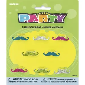 Unique Party Moustache Ring (Pack of 8) Multicoloured (One Size)