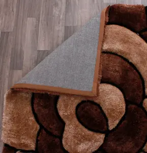 Rose Chocolate Shaggy Floral Modern Easy to clean Rug for Dining Room Bed Room and Living Room-60cm X 110cm