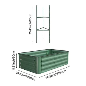 100 x 60cm Outdoor Galvanized Steel Raised Garden Bed with Climbing Stand, Green