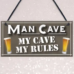 Red Ocean My Cave My Rules Man Cave Home Bar Pub Husband Hanging Plaque Shed Gift Sign