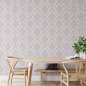 Wallquest Villa Rosa Damask Pink Wallpaper Floral Classic Acrylic Coated