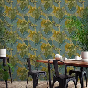 GDUK Tropical Carribean Leaf Nikia Textured Wallpaper, Ochre