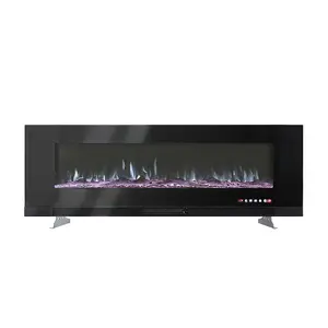 Black Electric Fire Wall Mounted Wall Inset or Freestanding Fireplace 12 Flame Colors with Remote Control 60 Inch