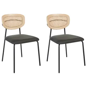 Set of 2 Dining Chairs MAYETTA Rattan Dark Green