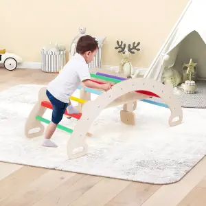 COSTWAY 4-in-1 Wooden Kids Climbing Toys Indoor Rocking Horse Arch Climber