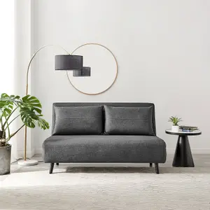 Furniturebox UK Sofa Bed - 'Bobby' Dark Grey Fabric 2 Seat Sofa Unfolds Into Single - Fold Out Guest Bed