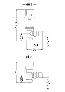 Angled Thermostatic Radiator Valves, Sold in Pairs - Chrome