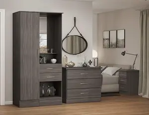 Nevada Vanity 1 Door Wardrobe in Black Wood Grain Effect