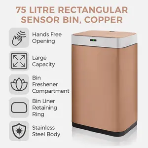 Steel Motion Sensor Rubbish Bin - 75L Copper