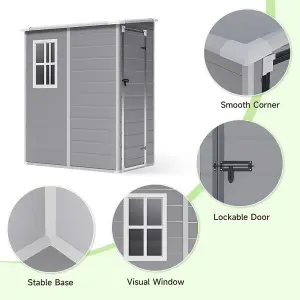 5 x 4 ft Pent Plastic Shed Garden Storage Shed with Window and Door,Grey