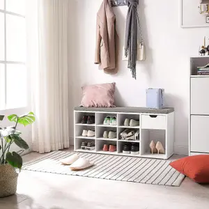 VASAGLE Shoe Bench, Storage Bench with Drawer and Open Compartments, Shoe Shelf, Padded Seat, for Entrance Corridor Bedroom