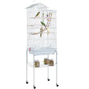 Yaheetech White Rolling Metal Bird Cage with Detachable Stand