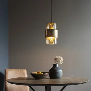 Luminosa Palermo Pendant Ceiling Light Brass Patina & Champagne Lustre Glass