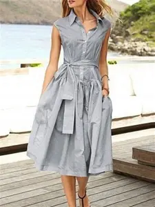 GBP Summer Vacation Short Sleeve Woven Sleeveless Daily Dress In Stock Gray 6702