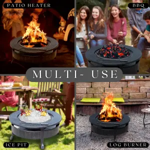 Large Round Fire Pit Garden Log Burner Metal drink cooler BBQ