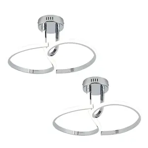 First Choice Lighting Set of 2 Polished Chrome LED Curve Flush Ceiling Lights