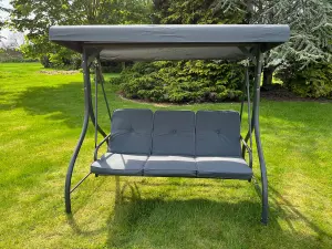 Luxury Heavy Duty Grey Garden 3 Seater Swing Seat Hammock Bed Complete with Thick Cushions.  Adjustable canopy angle.