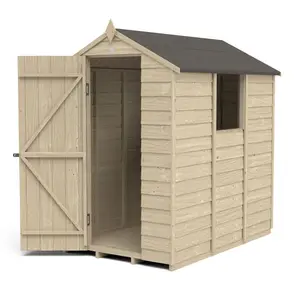 Forest Garden Overlap 6x4 ft Apex Wooden Pressure treated Shed with floor & 1 window (Base included) - Assembly service included