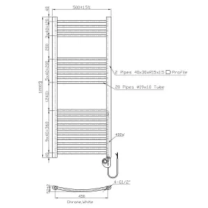 Right Radiators Electric Heated Towel Rail Radiator Curved Pre-filled Thermostatic Ladder Warmer Chrome 1200x500 mm