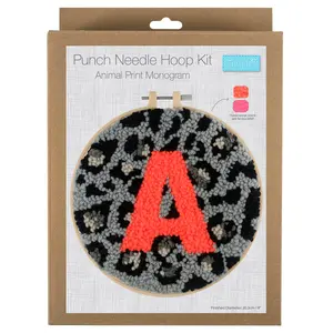 Punch Needle Kit: Yarn and Hoop: Animal Print Monogram