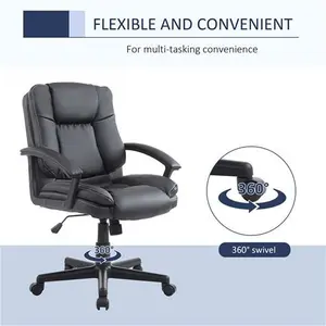 HOMCOM Swivel Executive Office Chair, Mid-Back Faux Leather Desk Chair With Double-Tier Padding, Arms, And Wheels, Black | Aosom UK